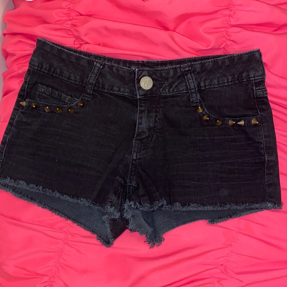Black denim shorts